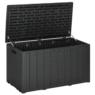 Outsunny 81 Gallon Garden Storage Box, Waterproof  Double Wall Storage Container with Wheels and Handles, Black