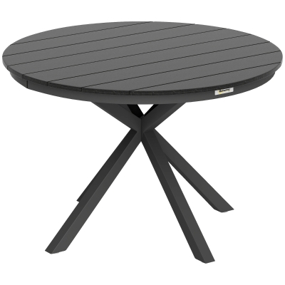 Outsunny 46.5" Outdoor Dining Table for 6, Round Picnic Table with Slatted Top for Balcony, Porch, Black