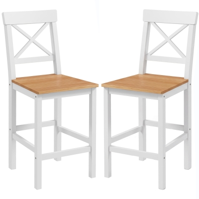 HOMCOM Counter Height Stools Set of 2, Farmhouse Bar Stools with Backs, Solid Wood Counter Stools for Kitchen Island