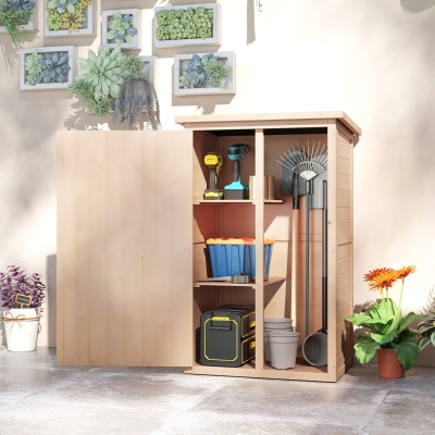 Outsunny 29.9"x21.7"x45.3"Garden Storage Shed with Asphalt Roof, Outdoor Storage Cabinet w/ Shelves, Natural