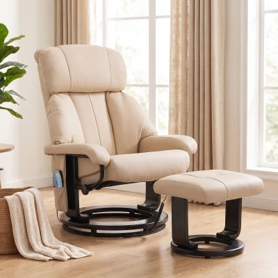 HOMCOM Massage Recliner Chair with Ottoman, 360° Swivel, Beige