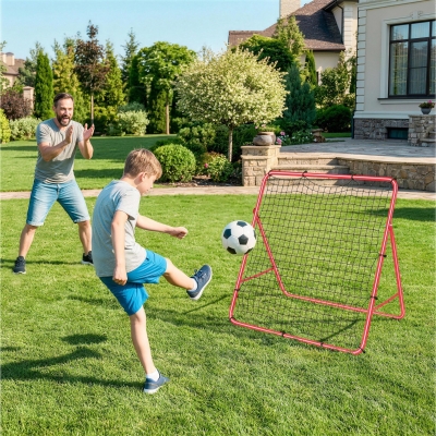 Soozier Soccer 5 Angles Adjustable Soccer Rebounder Net, Multi-Sport Training Bounce Back Net, Red