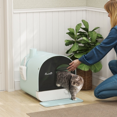 PawHut Cat Litter Box with Lid, Removable Tray, Scoop, Filter, Green