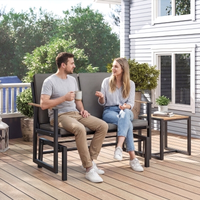 Outsunny Outdoor Glider Bench for 2 Person, Patio Glider Loveseat with Thick Cushions for Garden Balcony Porch, Dark Grey