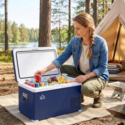 HOMCOM Dual Zone Car Fridge, 32 Quart Portable Fridge, 12/24V DC and 100V-240V AC, for Campervan RV Boat Travel Use, -4℉-68℉