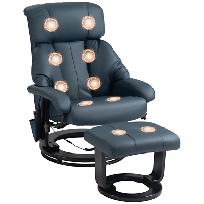 HOMCOM Massage Recliner Chair with Ottoman, 360° Swivel, Blue