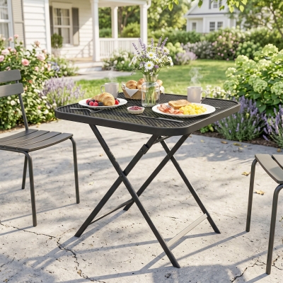 Outsunny 27.5" Square Outdoor Patio Table, Outdoor Folding Table with Grid Rattan-Like Top for Camping, Picnic, Black