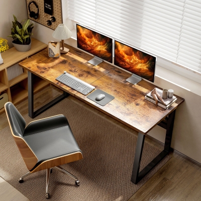 HOMCOM 71 Inch Computer Desk, Home Office Desk, Simple Study Writing Table with Adjustable Feet, Modern Style, Brown