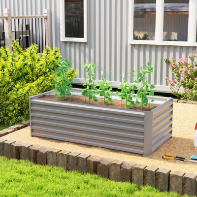 Outsunny 6' x 3' x 2' Raised Garden Bed, Galvanized Planter Box for Growing Flowers, Herbs and Vegetables, Light Grey