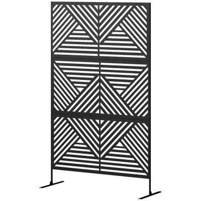 Outsunny Metal Outdoor Privacy Screen, Freestanding Outdoor Divider with Stand, Decorative Privacy Panel, 78" x 48", Black
