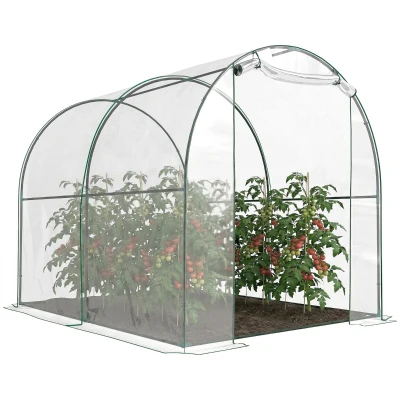 Outsunny Dome Tunnel Greenhouse Plant Shed with Roll Up Door, 6.6' x 8.2' x 6.6', Transparent