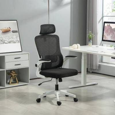 Vinsetto High Back Office Chair, Mesh Computer Desk Chair with Rotatable Headrest, Lumbar Back Support, Adjustable Height, Black