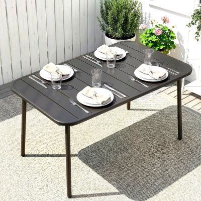 Outsunny 47" x 28" Outdoor Dining Table for 4, Rectangular Patio Table with Slatted Top and Rounded Edges, Grey