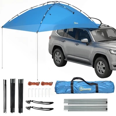 Outsunny Car Awning Camping Tailgate Tent for SUV, 3000mm Waterproof Car Side Awning with Carry Bag, Light Blue