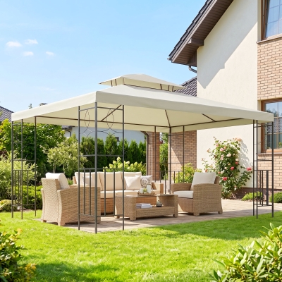 Outsunny 10x13ft Steel Gazebo Sun Shelter Patio Outdoor Party Event Canopy Vented Roof Cream White