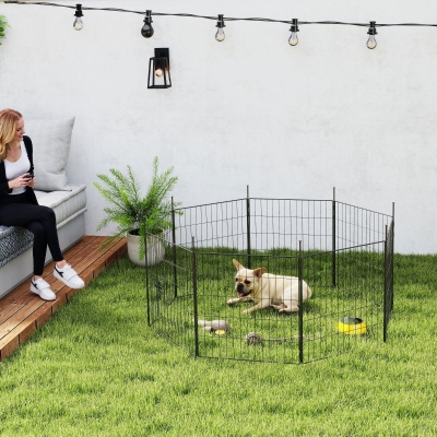 PawHut Dog Playpen for Indoor Outdoor use, Heavy Duty Dog Fence with Door, 23.6" High, 8 Panels, Black