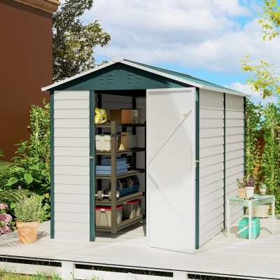 Outsunny 9' x 6' Garden Shed, Outdoor Storage Patio Shed w/ Sloped Roof, Lockable Door for Patio Lawn, Green