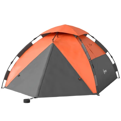 Outsunny Pop up Camping Tent, 3-4 Man Family Tent, 3000mm Waterproof, with Carry Bag and Top Hook, Dark Grey and Orange