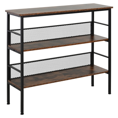 HOMCOM 3-Tier Console Table, Industrial Metal/Wood, Black