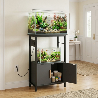 PawHut 5-10 Gallon Fish Tank Stand Aquarium Stand with Power Outlets, Cabinet, Shelf, 550 lbs Capacity, 20.5" x 11" x 31.5"