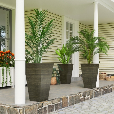 Outsunny Tall Planter for Outdoor Plants Set of 3, 28 Inch Taper Planter with Drainage Holes, Bronze