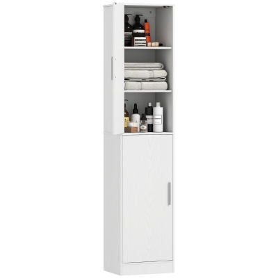 HOMCOM Tall Bathroom Cabinet, Slim 6-Tier Bathroom Floor Cabinet with 2 Doors and 4 Adjustable Shelves, White