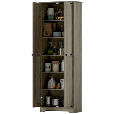 HOMCOM 67" Farmhouse Pantry Cabinet with 2 Doors, Tall Storage Cabinet with Adjustable Shelves, Distressed Grey