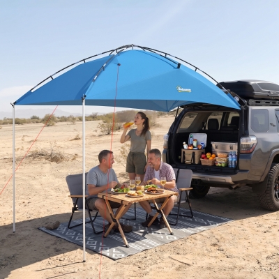 Outsunny Car Awning Camping Tailgate Tent for SUV, 3000mm Waterproof Car Side Awning with Carry Bag, Light Blue