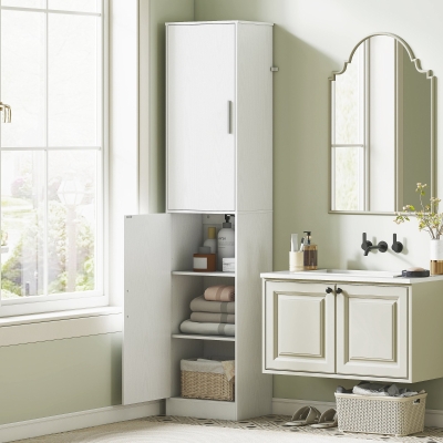 HOMCOM Tall Bathroom Cabinet, Slim 6-Tier Bathroom Floor Cabinet with 2 Doors and 4 Adjustable Shelves, White