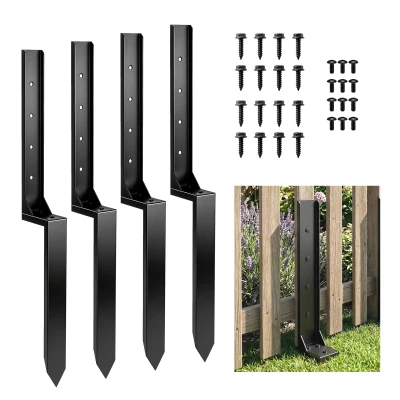 Outsunny 4 Pack Fence Post Repair Kit, 32" Steel Fence Post Support with Drill for Wooden Fences, Broken Gate, Posts