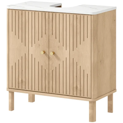 HOMCOM Floor Standing Bathroom Vanity, Bathroom Vanity Cabinet with Adjustable Shelf, Oak
