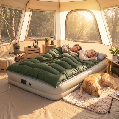 Outsunny Double Sleeping Bag for Adults, Queen Size 2 Person Sleeping Bag with 2 Pillows, for Cold Weather & Warm, Green