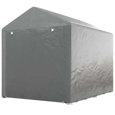Outsunny Portable Bicycle Shed with Galvanized Steel Frame and Large Door, Waterproof Outdoor Shed for Garden Tools, Light Grey