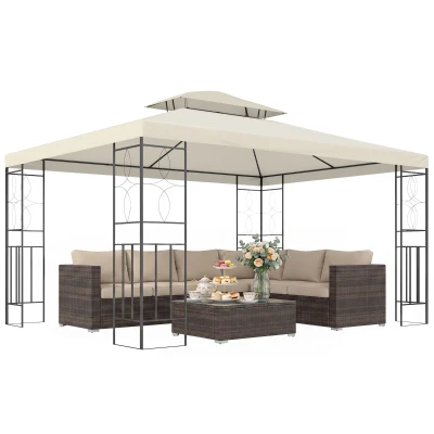 Outsunny 10x13ft Steel Gazebo Sun Shelter Patio Outdoor Party Event Canopy Vented Roof Cream White