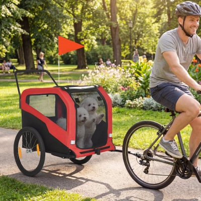 Aosom 2-in-1 Dog Bike Trailer for Large Dogs, Red
