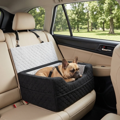 PawHut Dog Car Seat, Dog Booster Car Seat Washable with Adjustable Safety Leash, Storage Pockets for Small Under 10kg, Grey