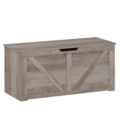 HOMCOM 39.4 Inches Storage Chest, Storage Trunk with 2 Safety Hinges for Living Room, Grey Wood Grain