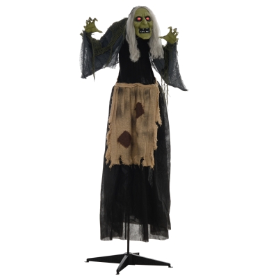 Outsunny Witch Halloween Animatronic Halloween Animatronic with Sound Activated, Light Up Eyes