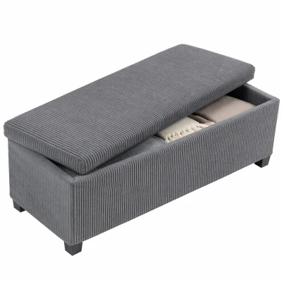 HOMCOM 44 Inches Ottoman with Storage, Lid, Legs, Corduroy End of Bed Bench for Living Room, Bedroom, Entryway, Grey