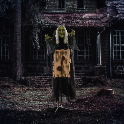 Outsunny Witch Halloween Animatronic Halloween Animatronic with Sound Activated, Light Up Eyes