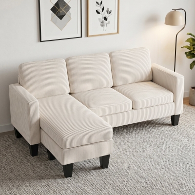 HOMCOM Sectional Sofa, L Shaped Couch, with Changeable Chaise or Ottoman, Cream White
