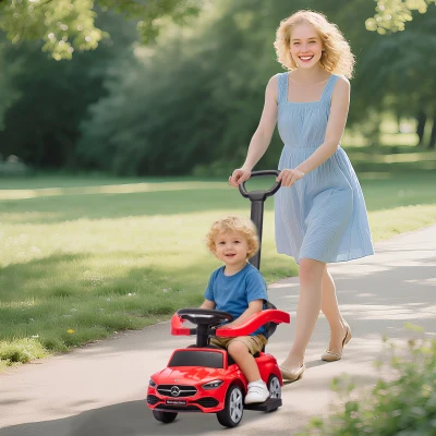 Qaba Mercedes-Benz Ride-On Push Car with Parent Handle, Red
