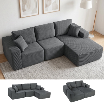 HOMCOM 2-in-1 Modular Sectional Sofa, Boneless L Shaped Couch Sofa Bed, Dark Grey