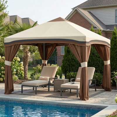 Outsunny 10' x 10' Pop Up Canopy with Netting, Foldable Tents for Parties, Height Adjustable, with Storage Bag