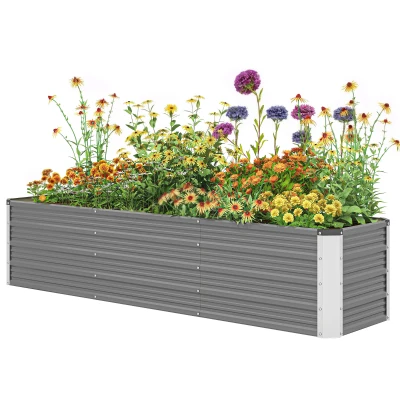 Outsunny 6' x 1.5' x 1.3' Galvanized Raised Garden Bed, Elevated Large Metal Planter Box w/ Install Gloves, Light Grey