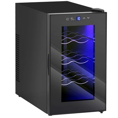 HOMCOM Quiet Wine Cooler Refrigerator, 8 Bottle, Beverage Wine Fridge with Glass Door, Temperature Control, for Champagne
