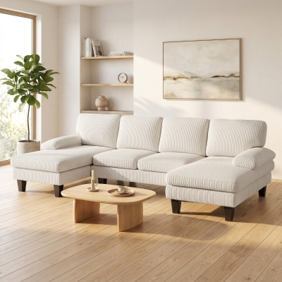 HOMCOM Sectional Sofa, U Shaped Couch with Double Chaise, Pillow-top Armrests and Spring Cushions, 2200lb Capacity, Beige
