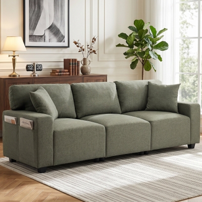HOMCOM 3 Seater Sofa with Storage Pockets, Modern Upholstered Couch with Pocket Springs, Green
