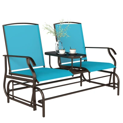 Outsunny Patio Glider Rocking Chair 2 Person Outdoor Loveseat Rocker Garden Furniture Bench, Blue