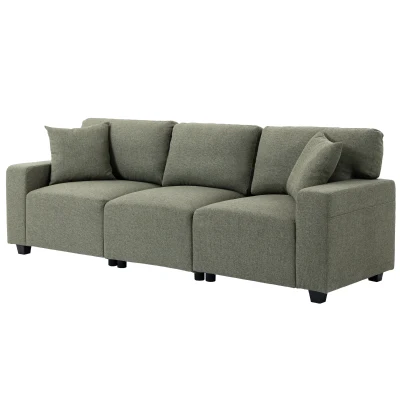 HOMCOM 3 Seater Sofa with Storage Pockets, Modern Upholstered Couch with Pocket Springs, Green